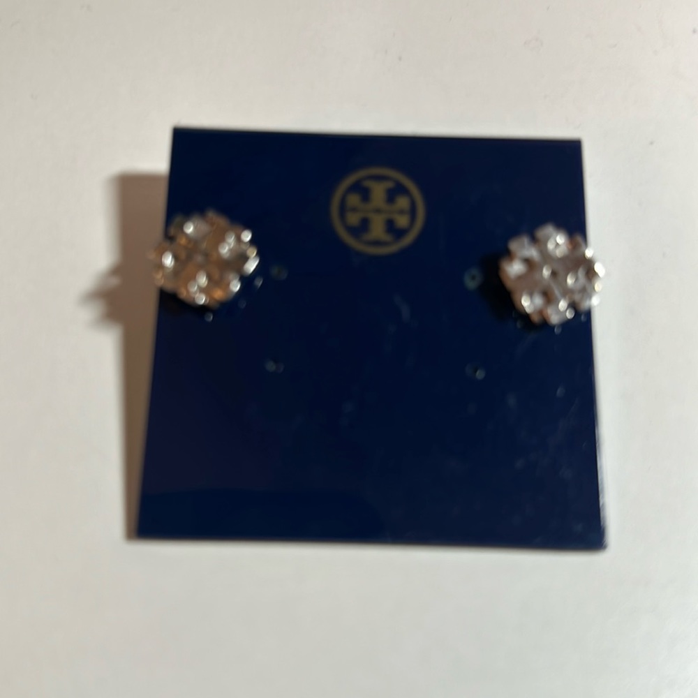 Tory Burch Silver Kira Logo Stud Earrings